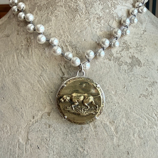 1800's  Brass Hound Dog Button Necklace