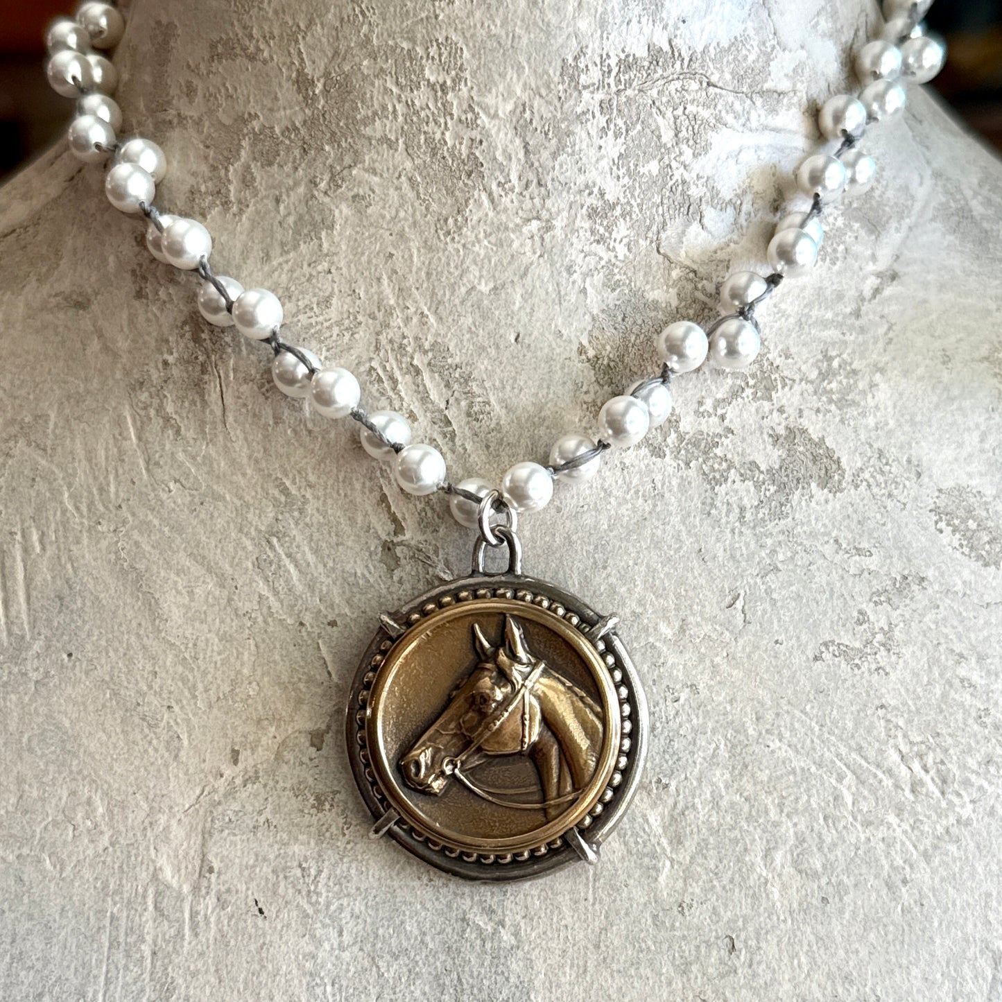 Vintage Horse Head Button Necklace