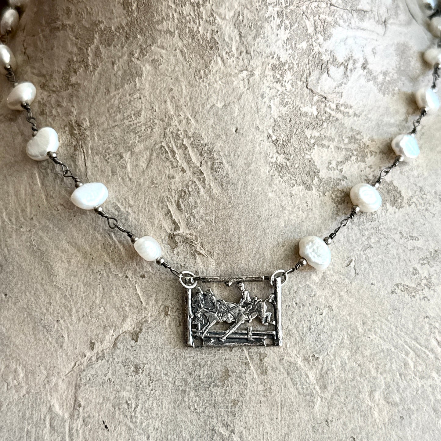 Etched Sterling Horses over Fences Necklaces