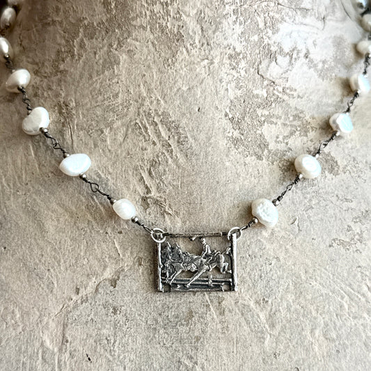 Etched Sterling Horses over Fences Necklaces