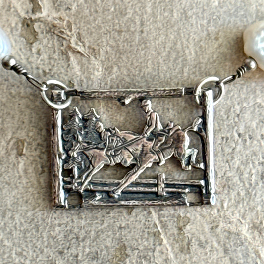 Little Lovely Etched Sterling Horses over Fences Necklaces