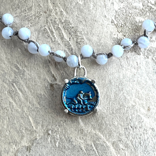 Little Lovely Bucolic Blue Button Necklace