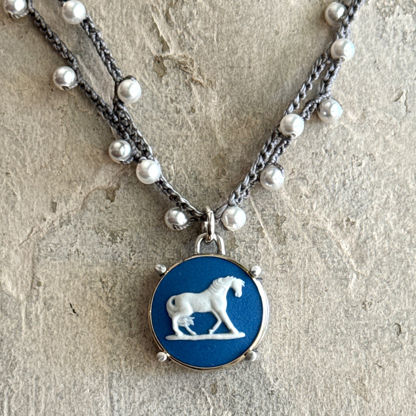 Jasperware Jumper on Pearls Necklace