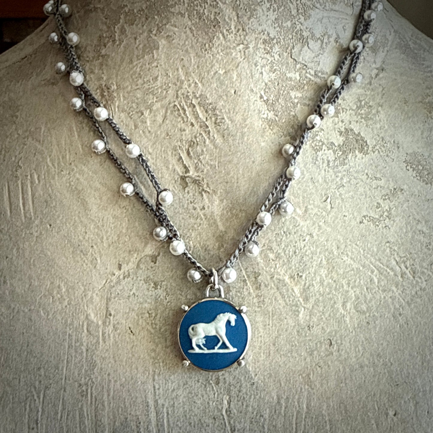 Jasperware Jumper on Pearls Necklace