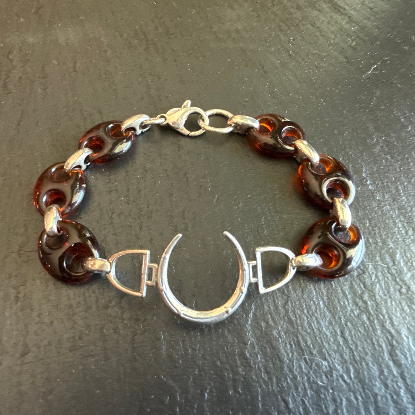 Sterling and Tortoise Shell Mariner's Link Bracelet with Horseshoe