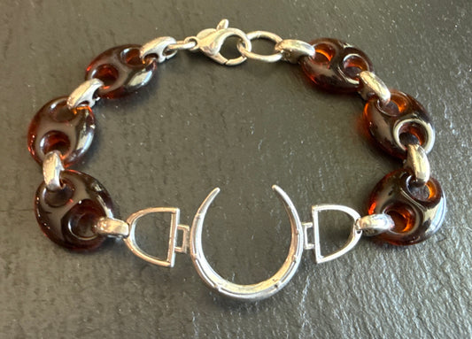 Sterling and Tortoise Shell Mariner's Link Bracelet with Horseshoe