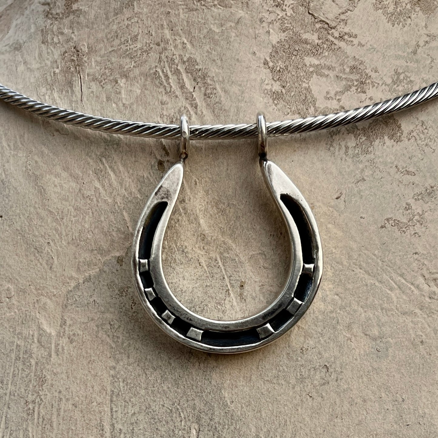 Sterling Horseshoe on Stainless Cable Necklace