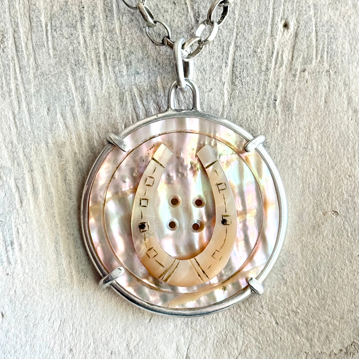 Large Mother of Pearl Horseshoe Necklace