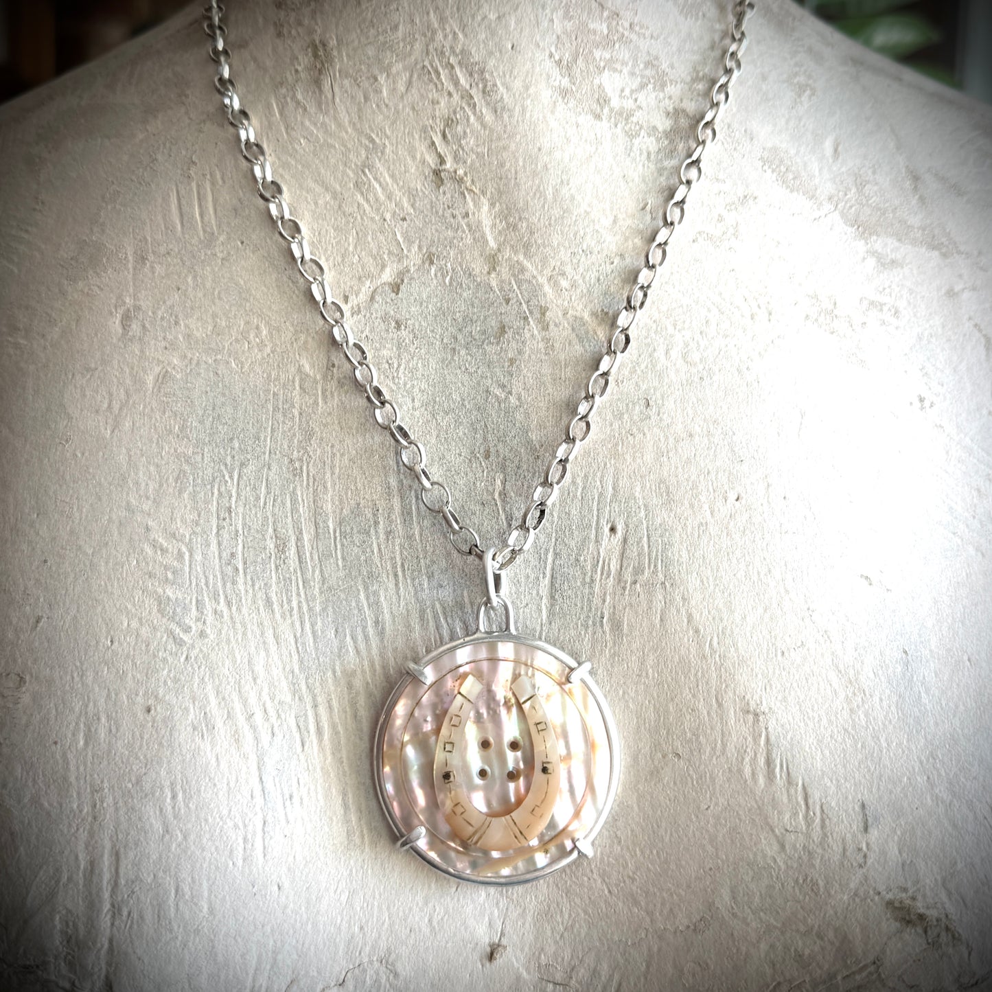 Large Mother of Pearl Horseshoe Necklace