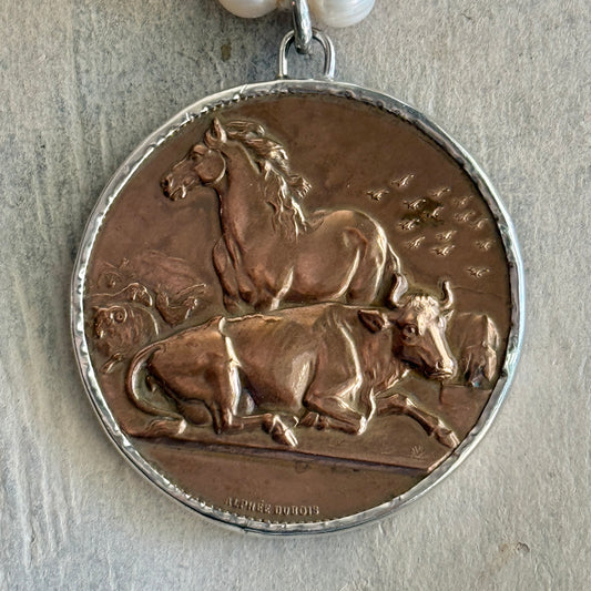 Agricultural Fair Award Medal On Pearl Necklace