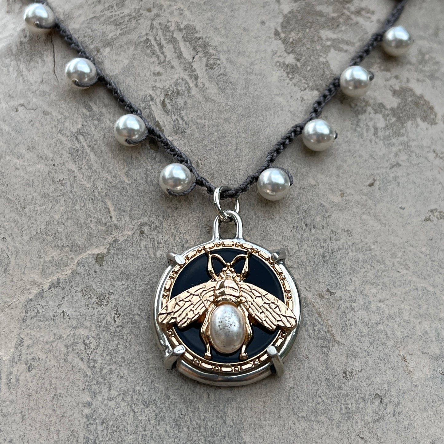 Pearl Bee Button Necklace