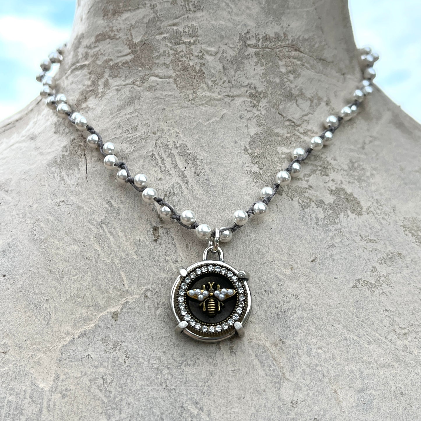 Blingy Bee Button Necklace