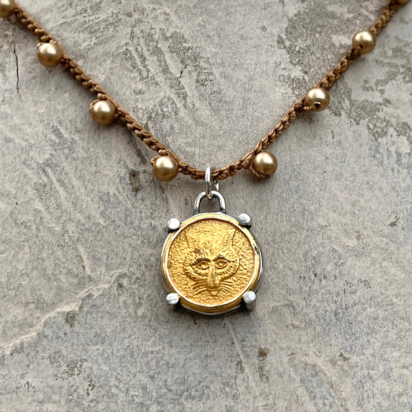 Little Lovely Gilded Fox Mask Button Necklace