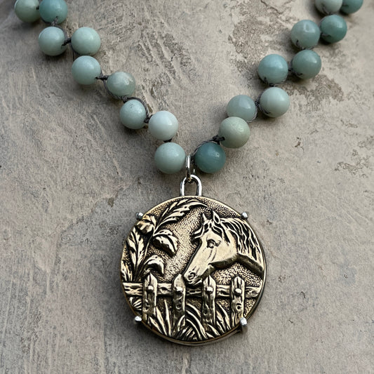 Best Friend Button on Pearl Horse Necklace