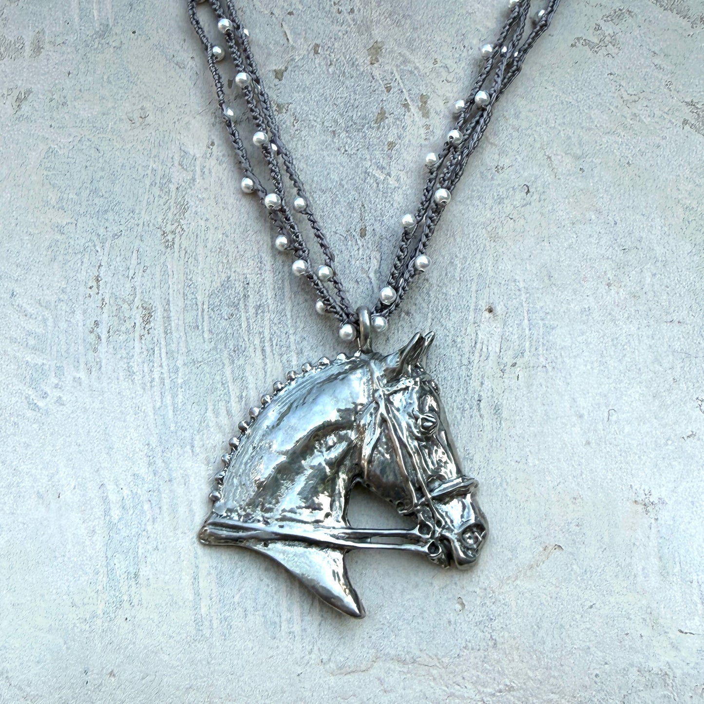 Large Sculptural Horsehead on Triple Stand Necklace