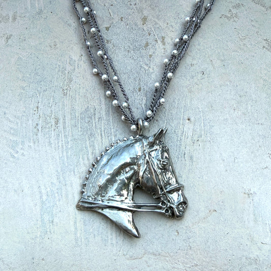 Large Sculptural Horsehead on Triple Stand Necklace