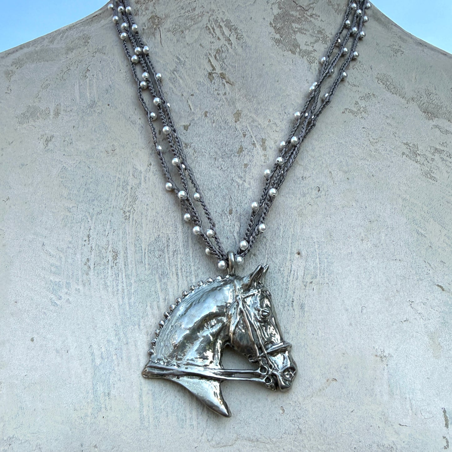 Large Sculptural Horsehead on Triple Stand Necklace