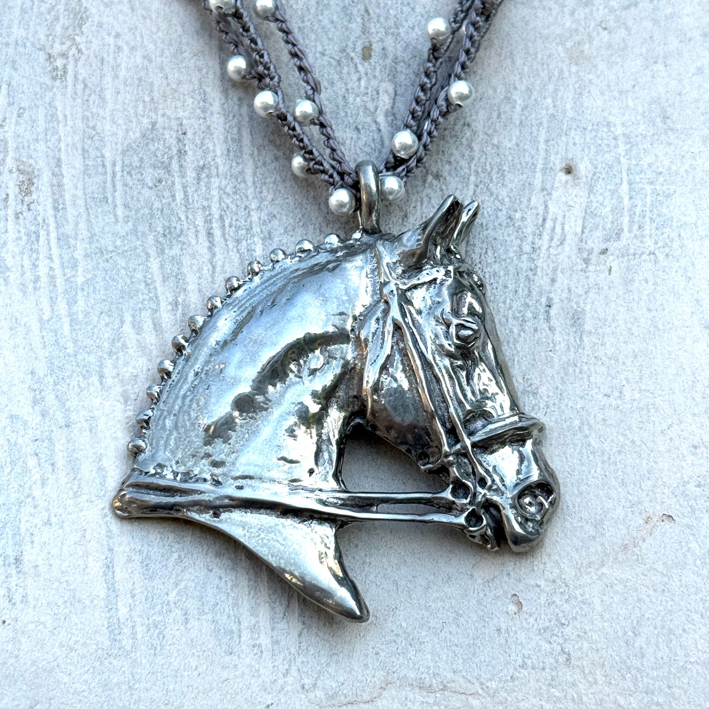 Large Sculptural Horsehead on Triple Stand Necklace