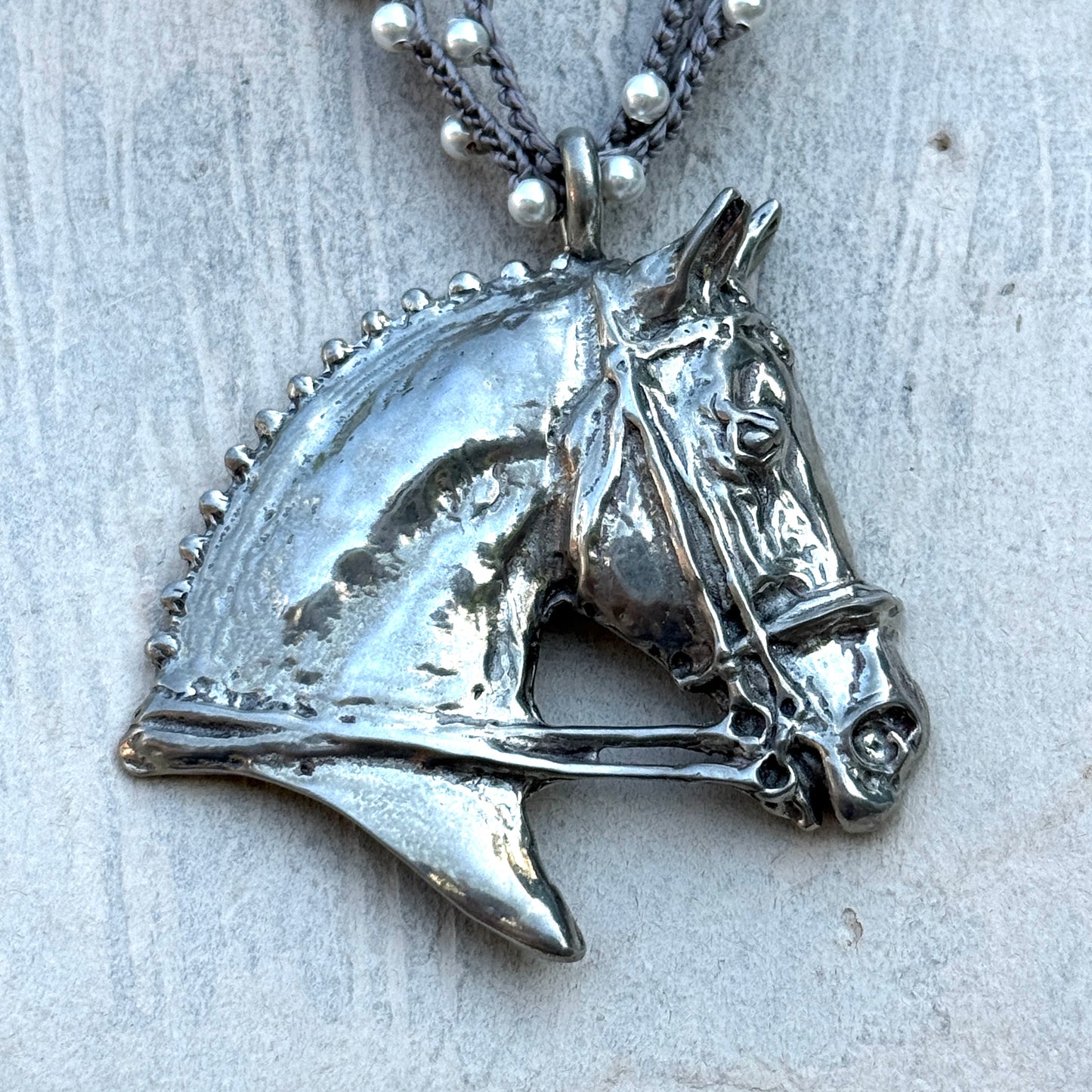 Large Sculptural Horsehead on Triple Stand Necklace