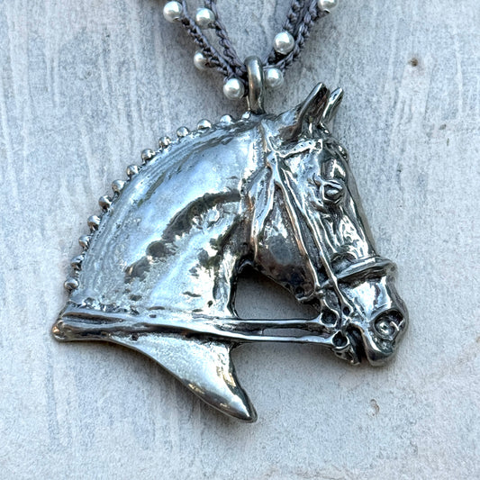 Large Sculptural Horsehead on Triple Stand Necklace