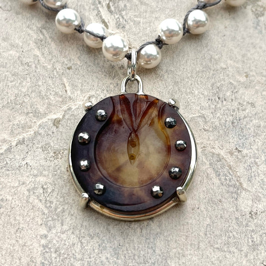 Vintage Tortoise Shell Horseshoe Button Necklace