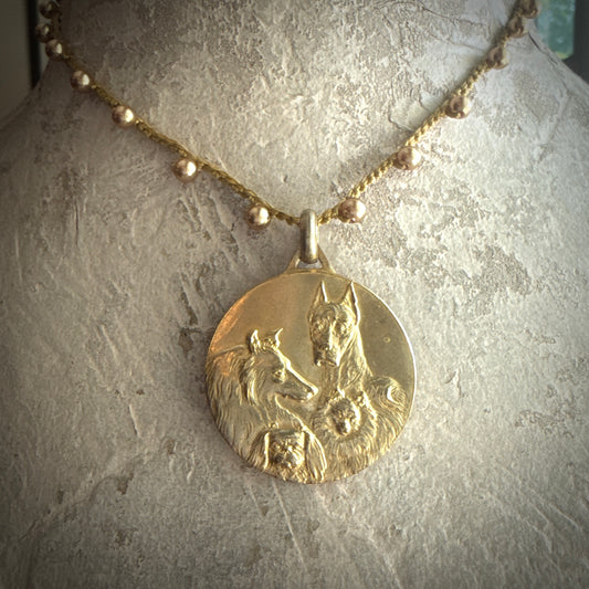 Italian Dog Show Medal on Cord Necklace