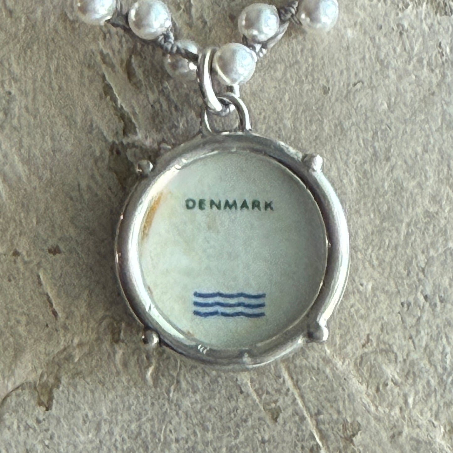 Danish Porcelain Cabachon with Jumping Horse Necklace