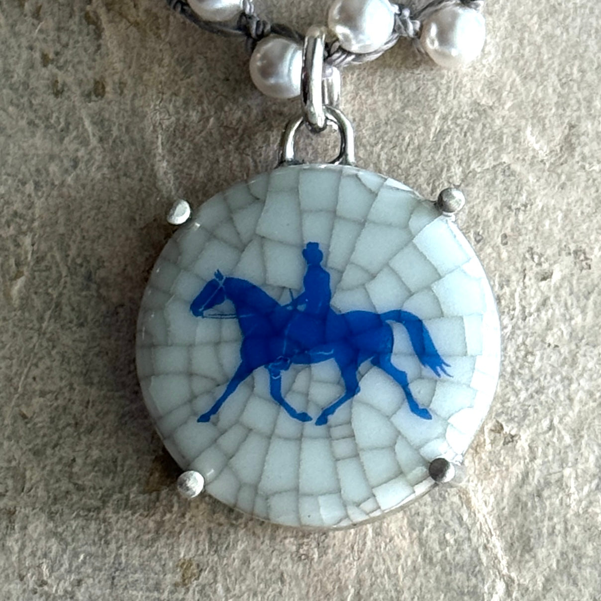 Danish Porcelain Cabachon with Trotting Horse Necklace