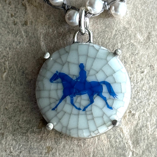 Danish Porcelain Cabachon with Trotting Horse Necklace