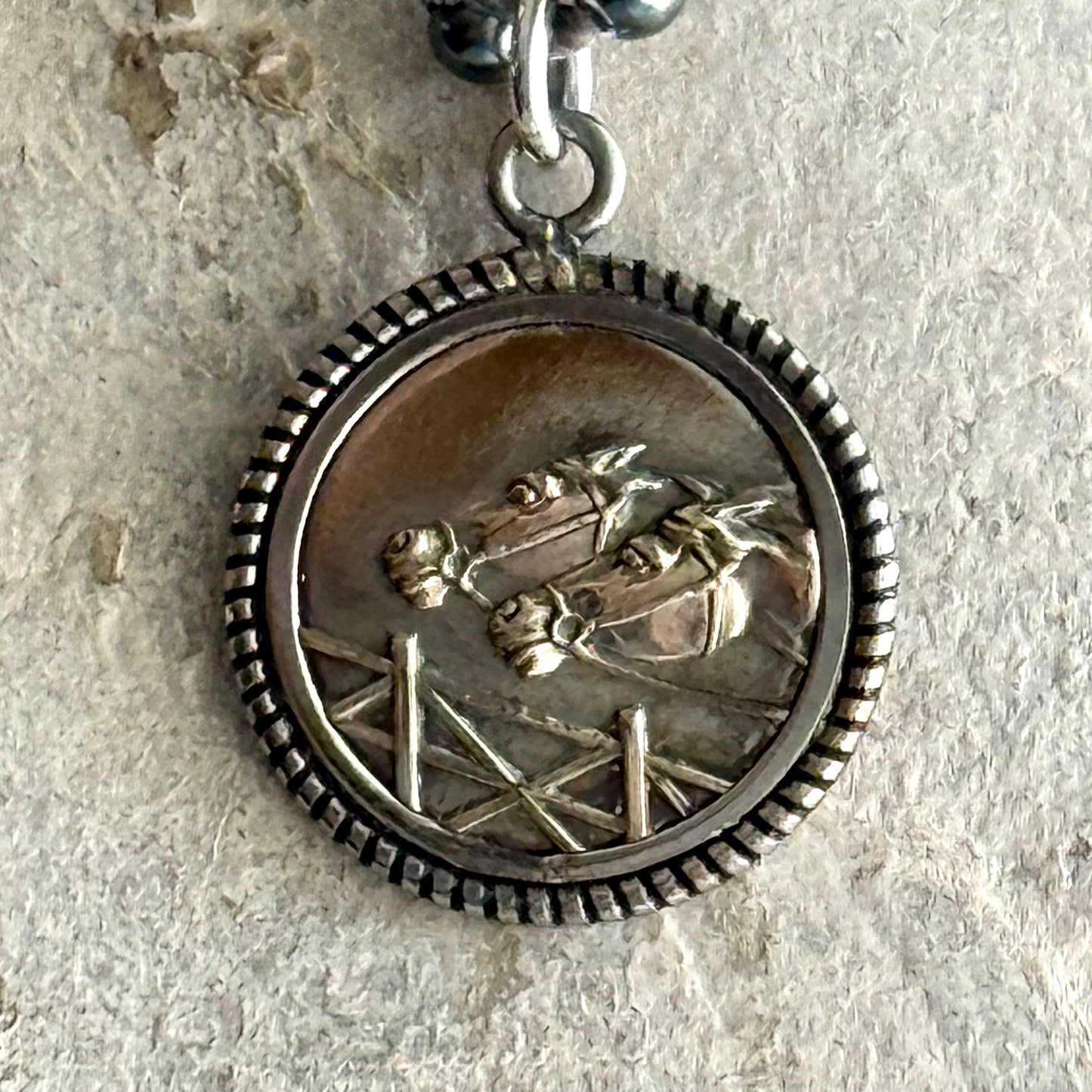 Double Horse Head Medal on Pearl Necklace