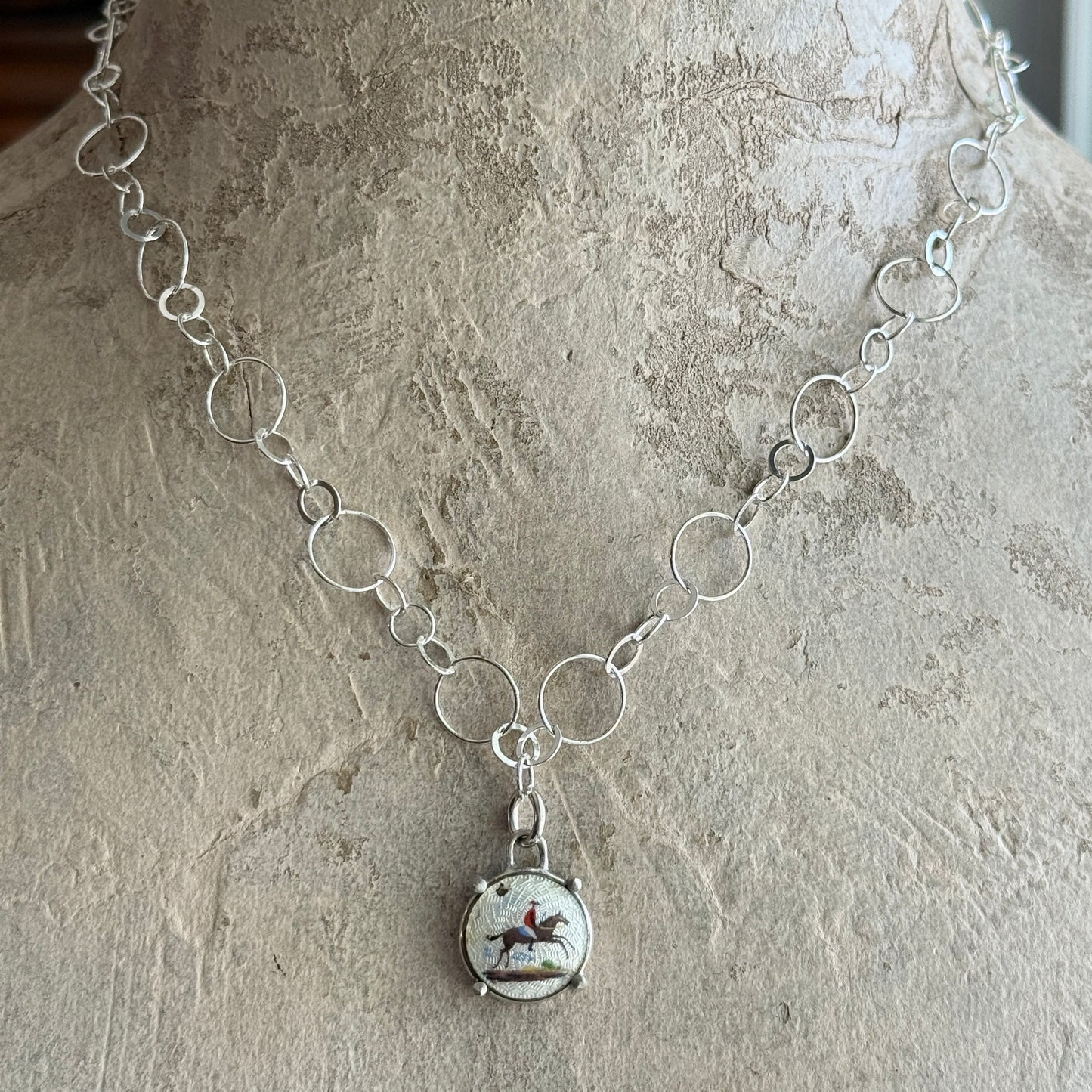 Little Lovely Silver Guilloche' Horse Necklace