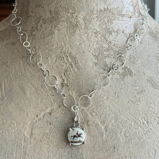 Little Lovely Silver Guilloche' Horse Necklace