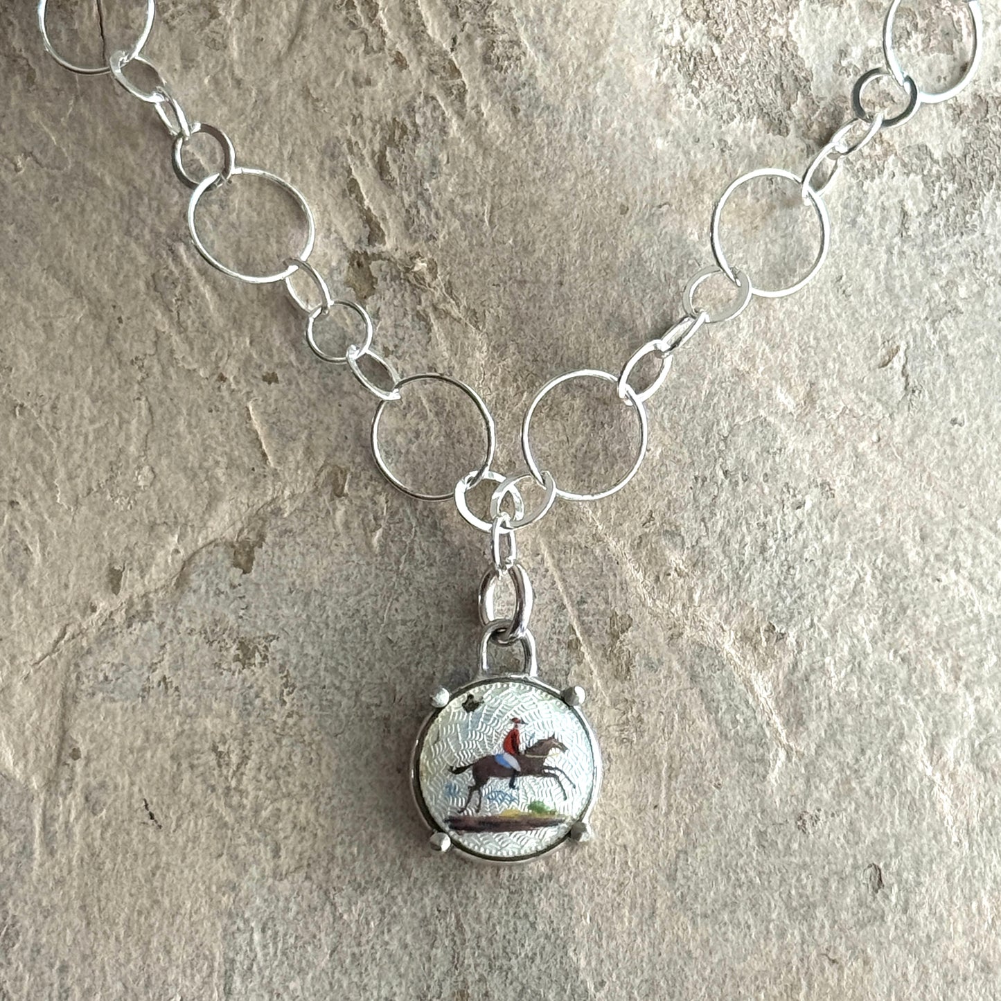 Little Lovely Silver Guilloche' Horse Necklace