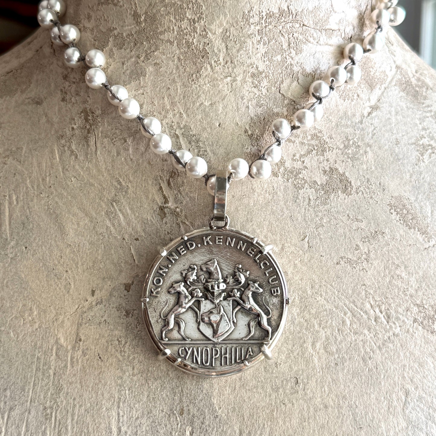 Dutch Kennel Club Medal on Pearl Necklace