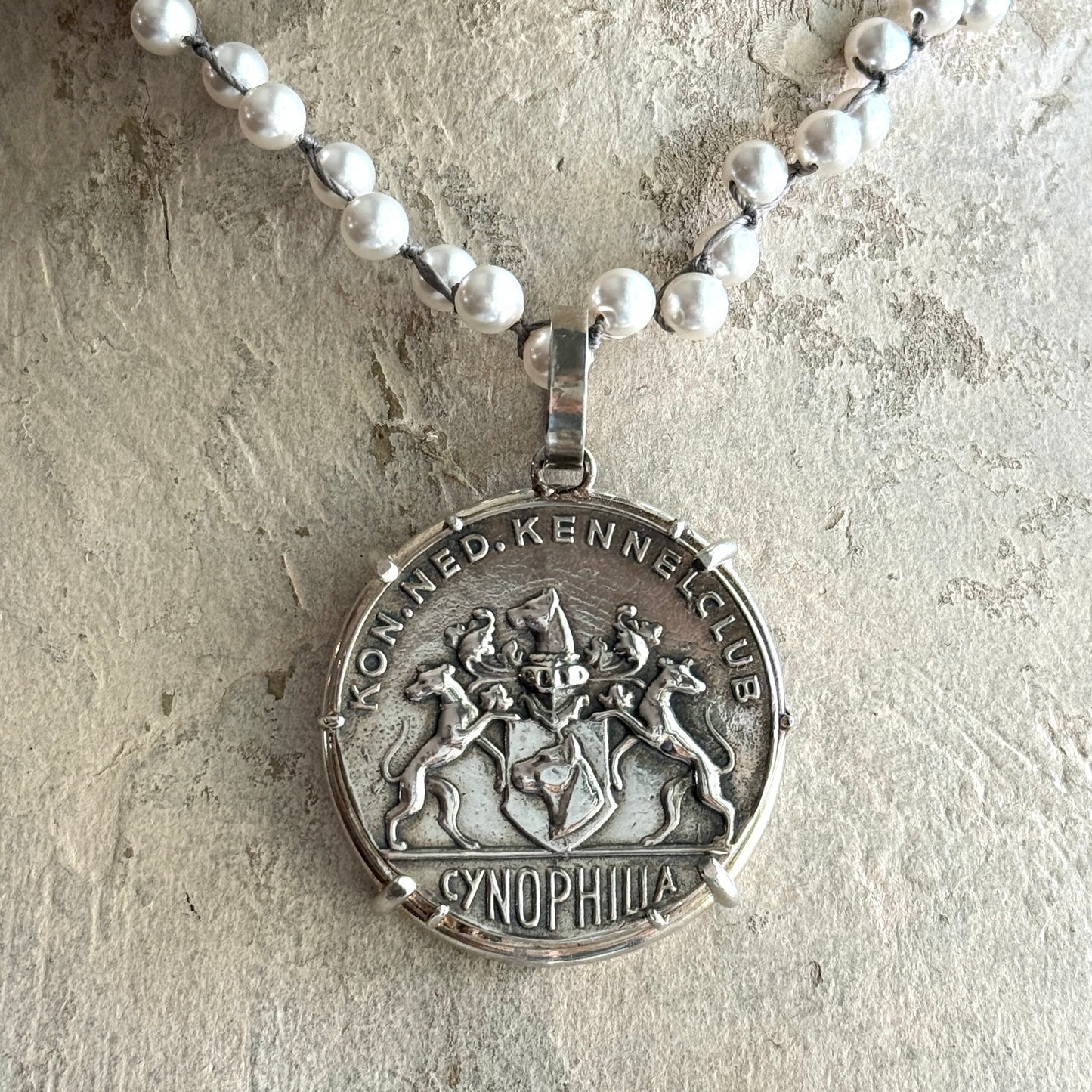 Dutch Kennel Club Medal on Pearl Necklace