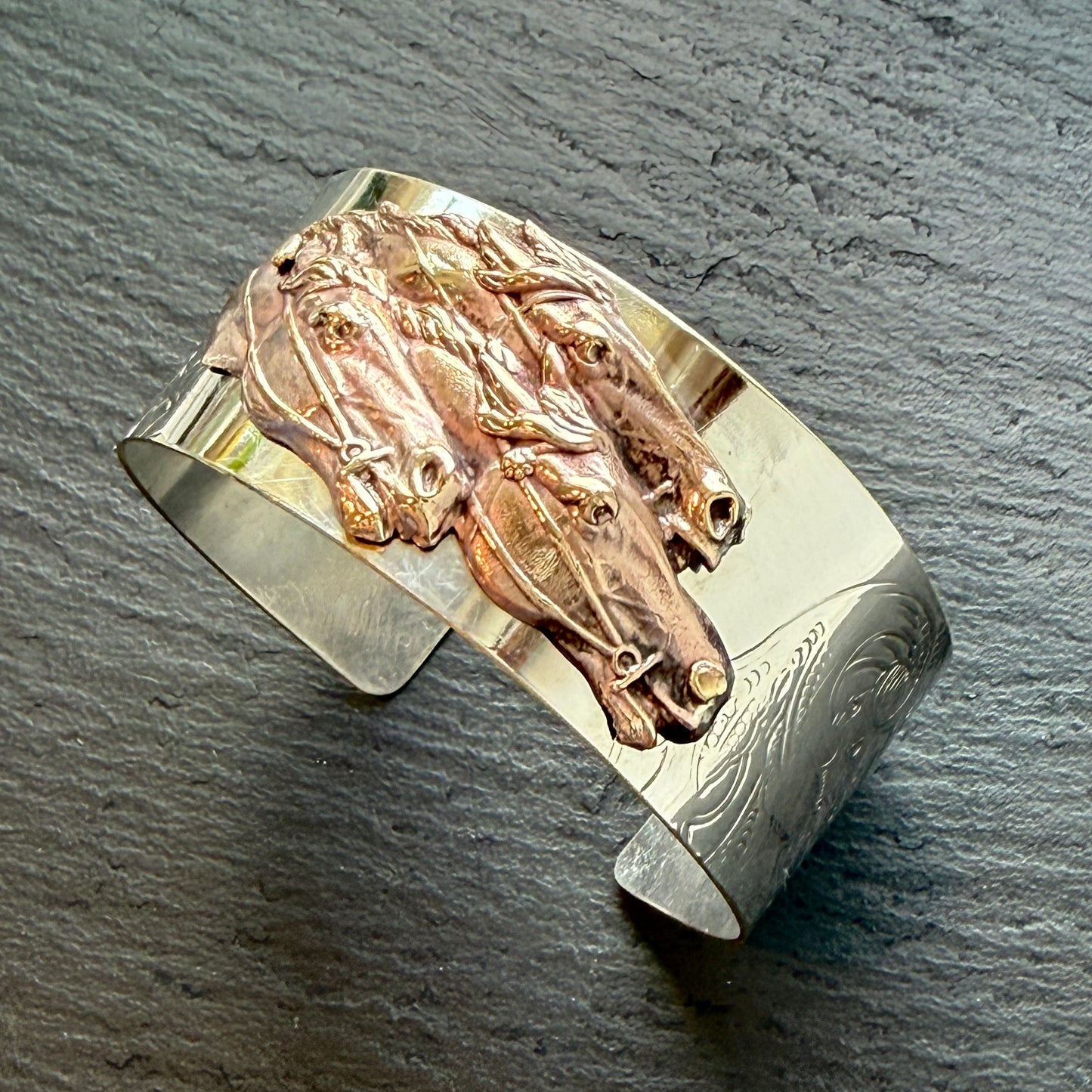 Silver Platter Triple Horsehead Cuff Bracelet