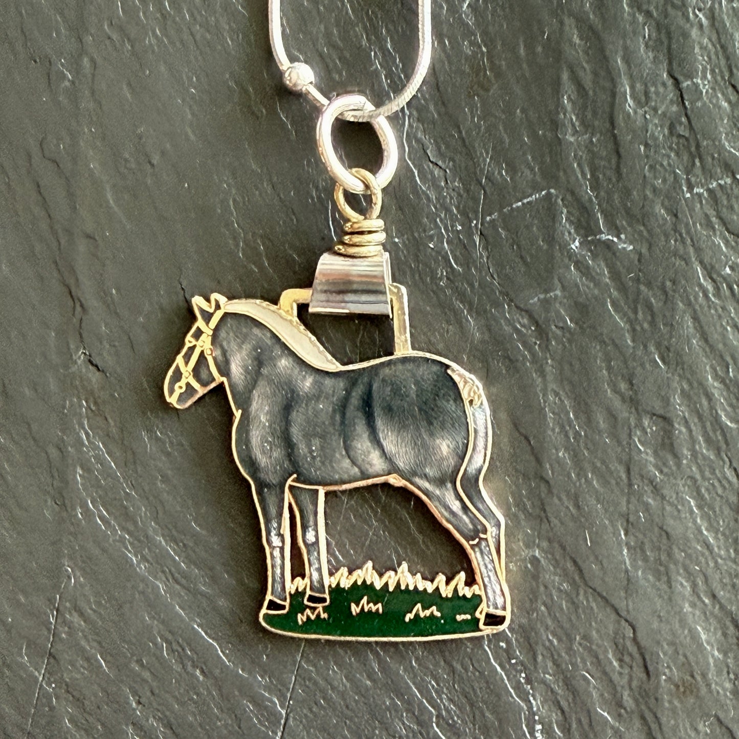 Enamel Percheron on Sterling Snake Chain