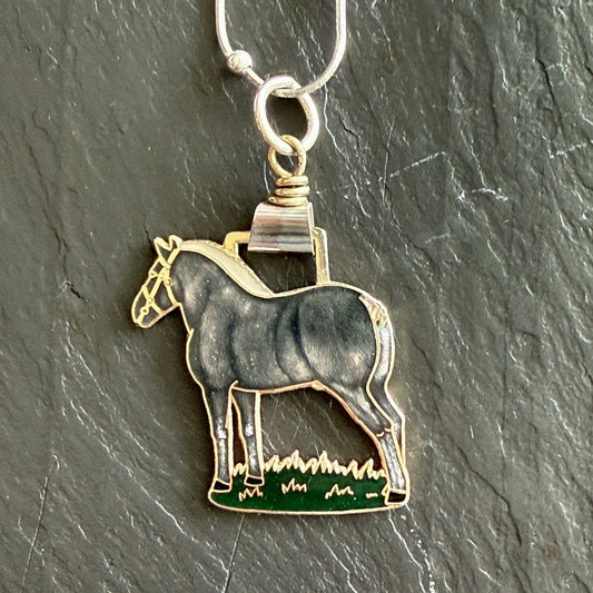 Enamel Percheron Horse on Sterling Snake Chain