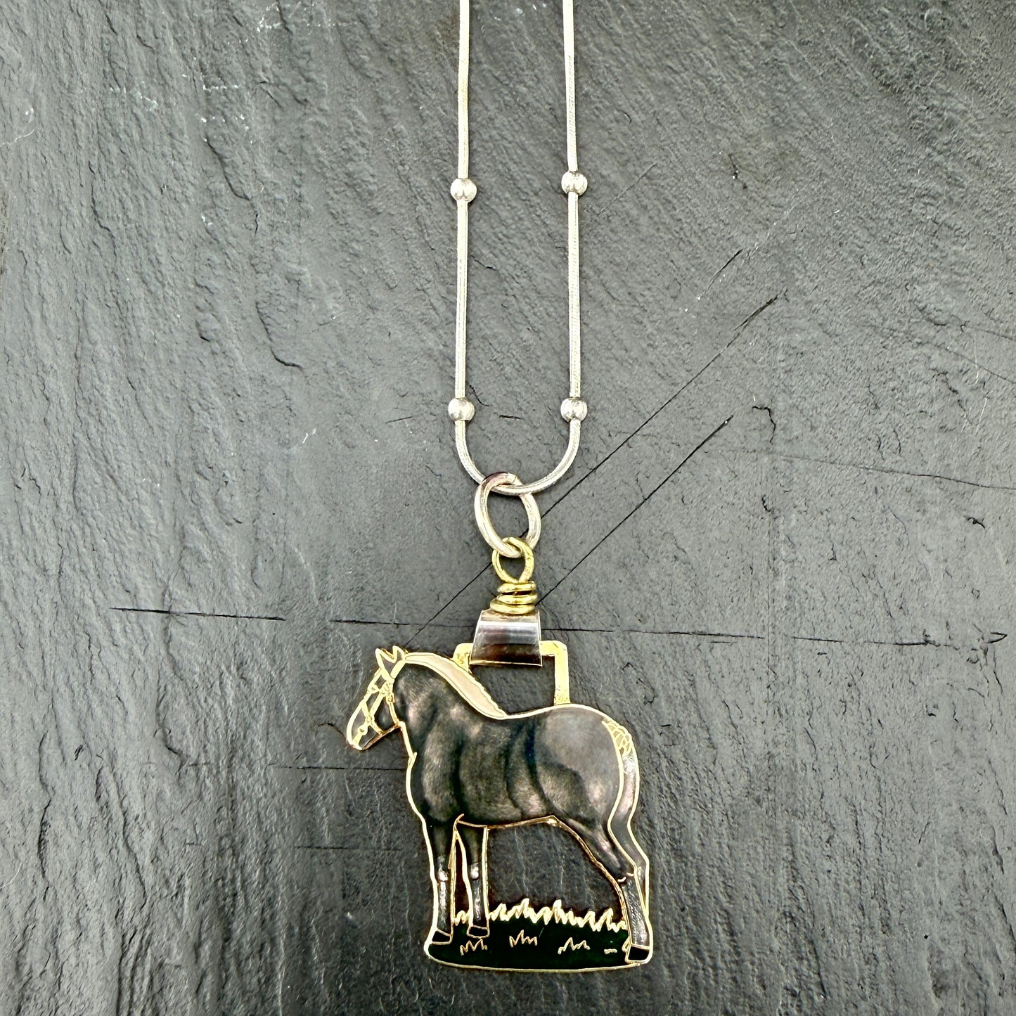 Enamel Percheron on Sterling Snake Chain