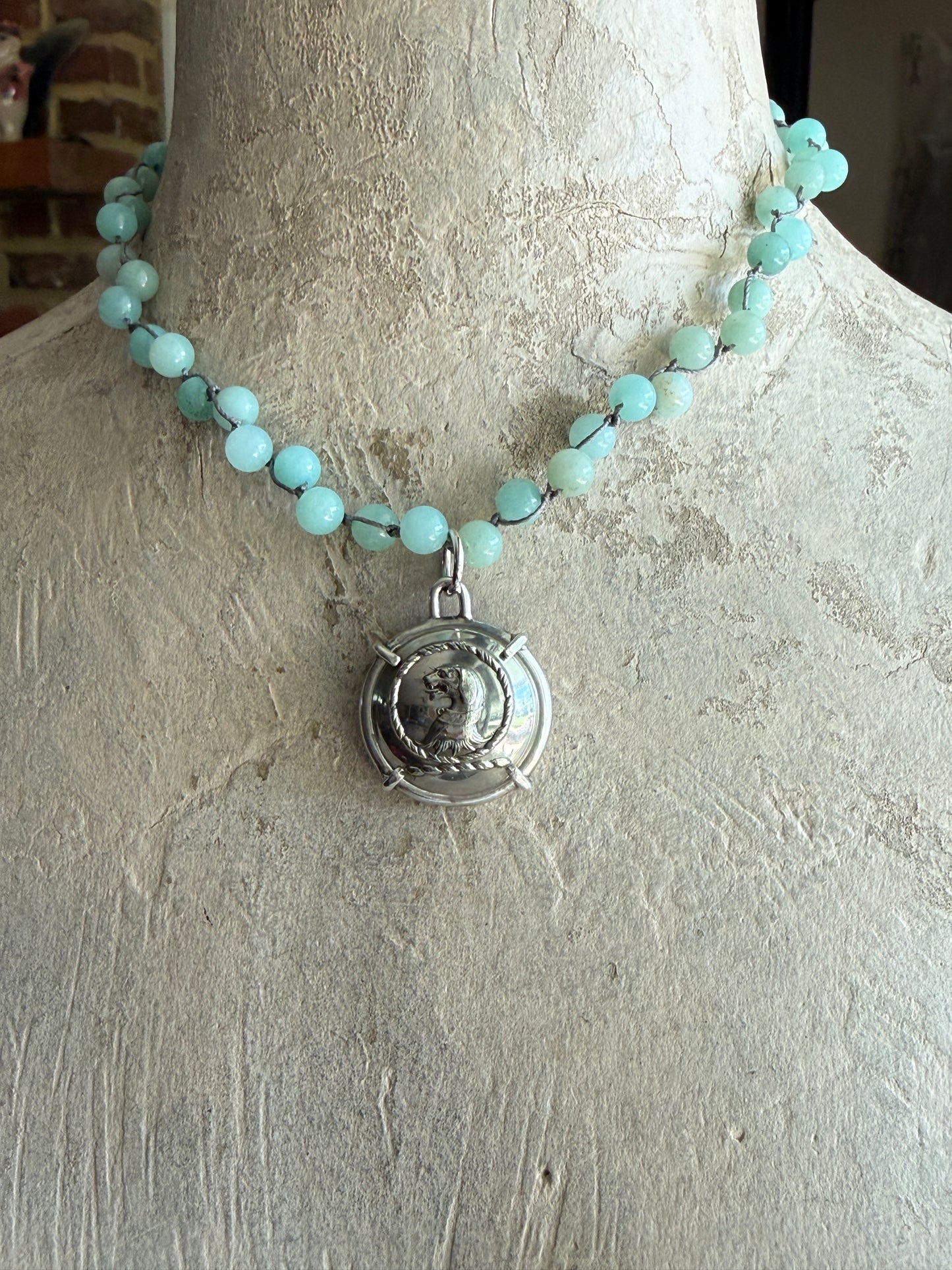 Silver Lion Livery Button Necklace