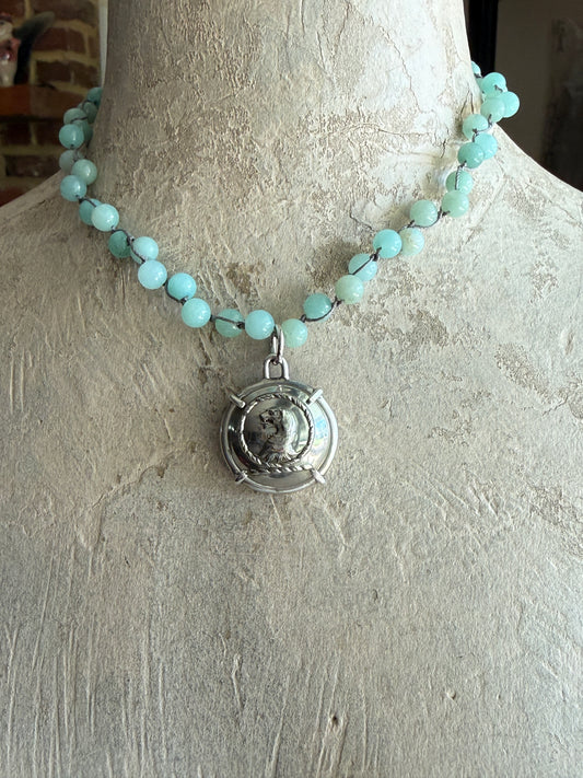 Silver Lion Livery Button Necklace