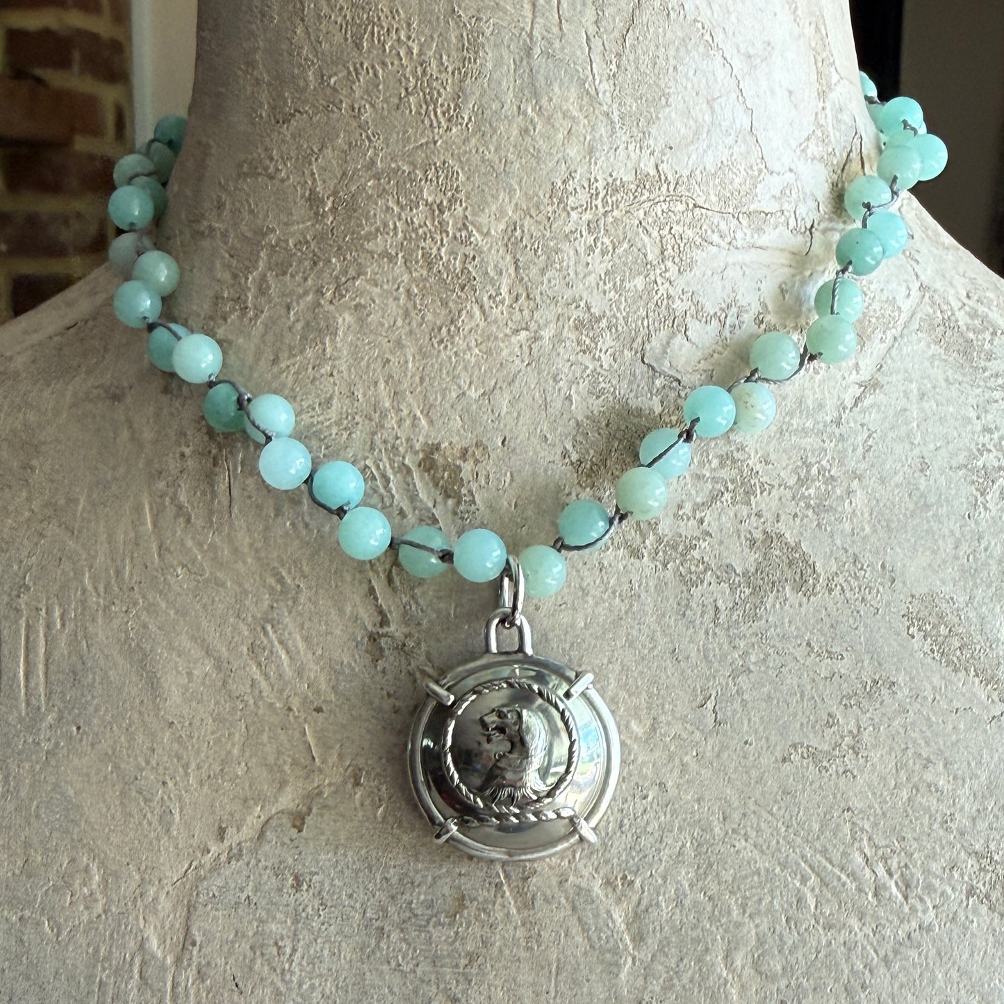 Silver Lion Livery Button Necklace