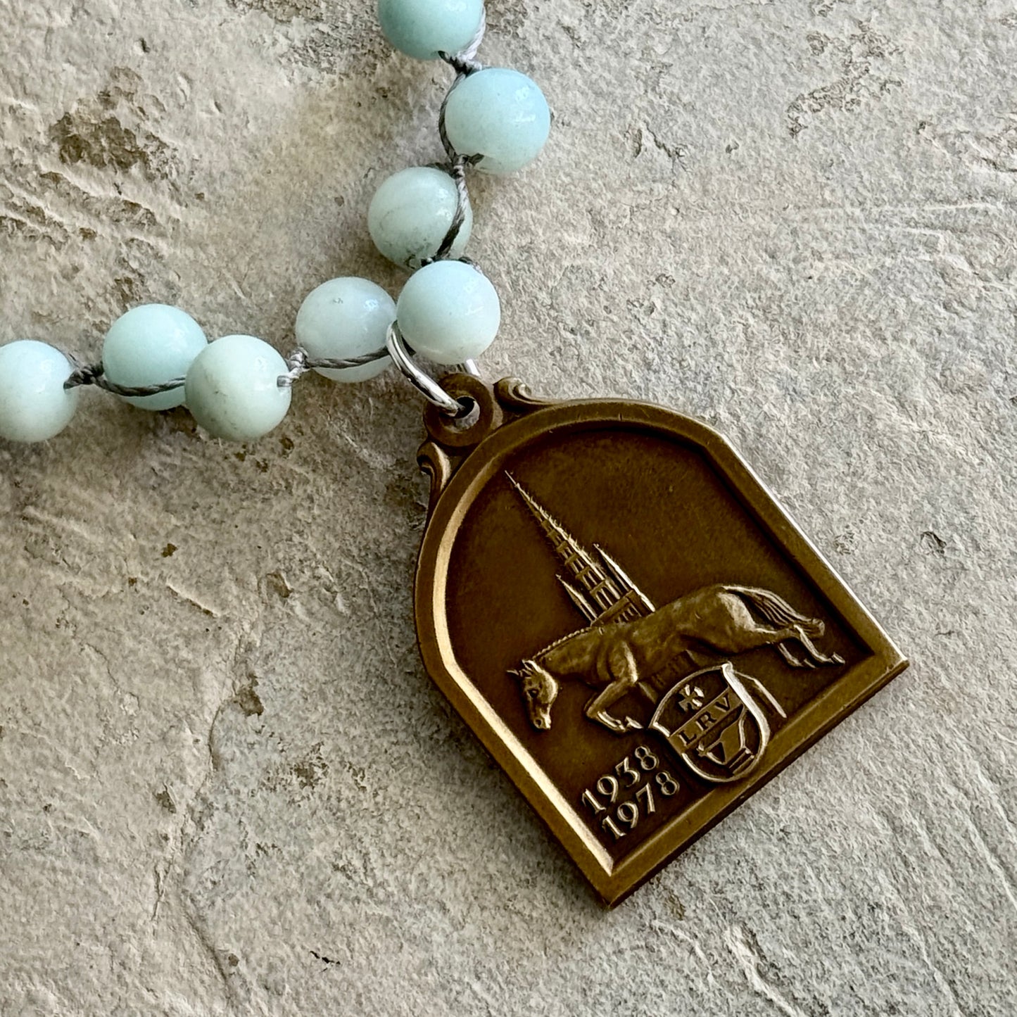Bronze Dutch Jumping Horse Amazonite Necklace