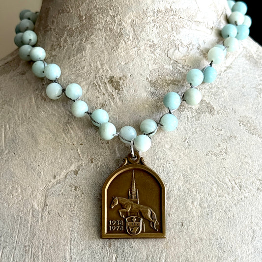 Bronze Dutch Jumping Horse Amazonite Necklace