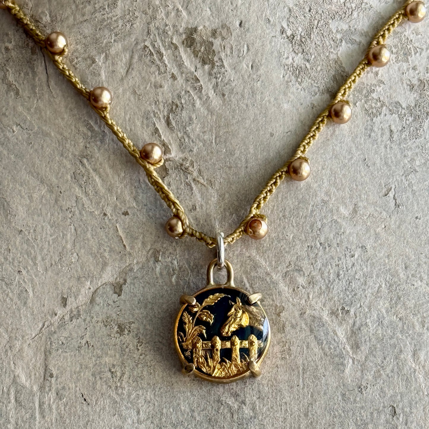 Little Lovely Gold Enamel Horse Necklace