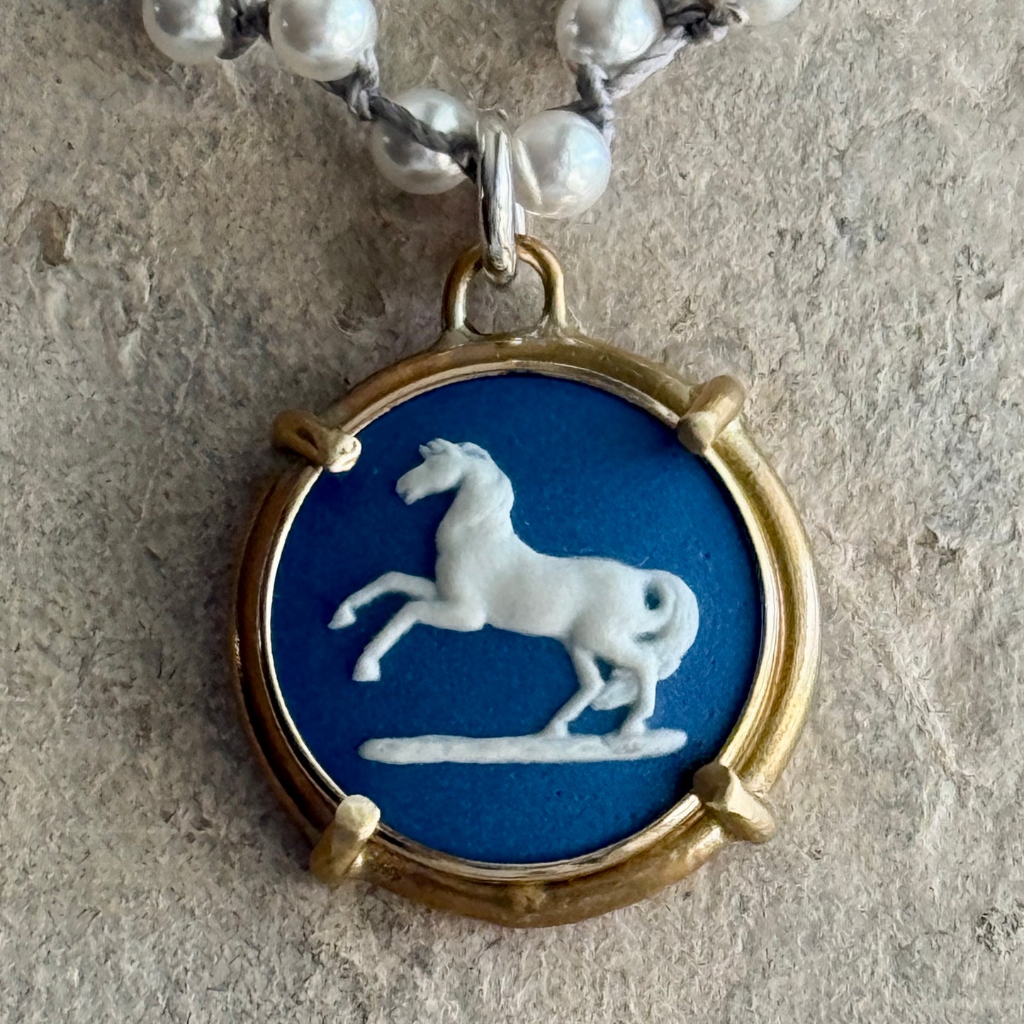 Jasperware Jumper on Pearls Necklace