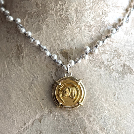 Gilded Hound and Horseshoe Button Necklace