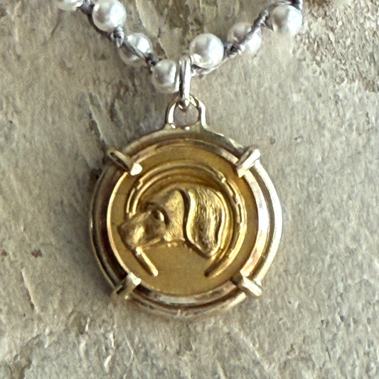 Gilded Hound and Horseshoe Button Necklace
