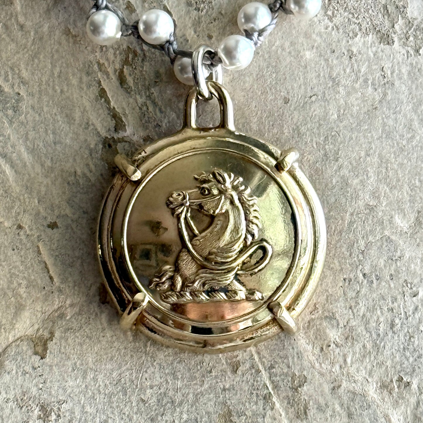 Brass Livery Button Horse Necklace