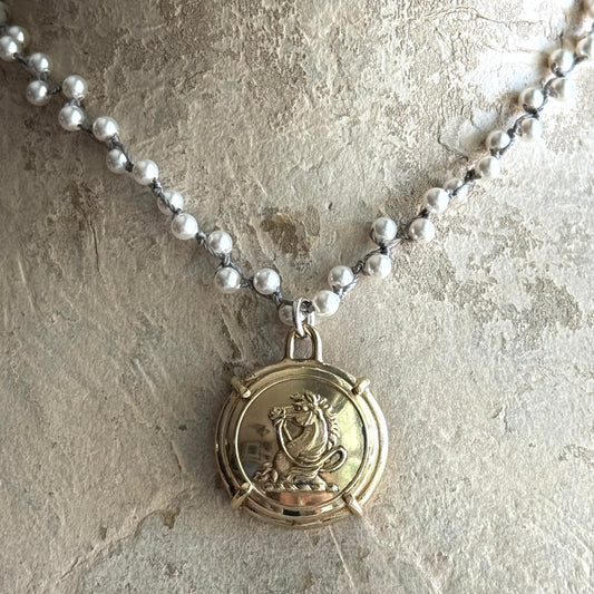 Brass Livery Button Horse Necklace